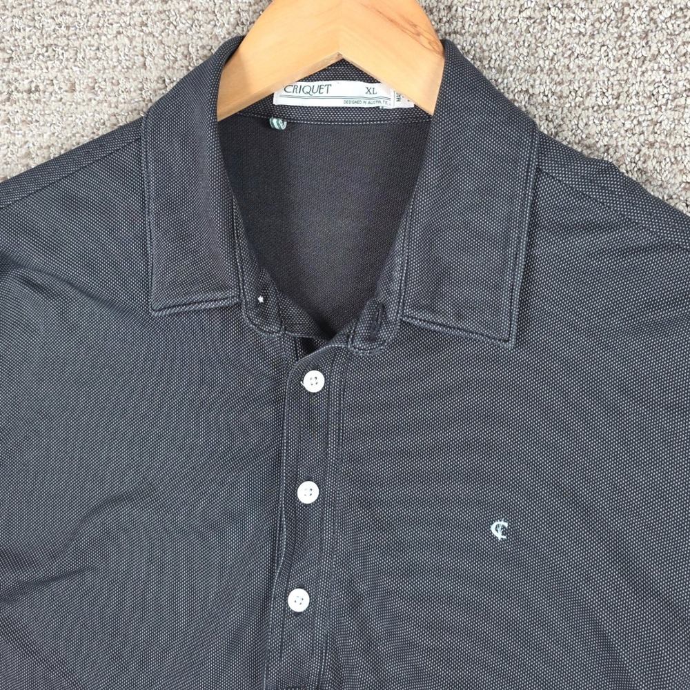 Criquet Mens Long Sleeve Players Polo Shirt XL Gray Pique Button Down Golf *READ